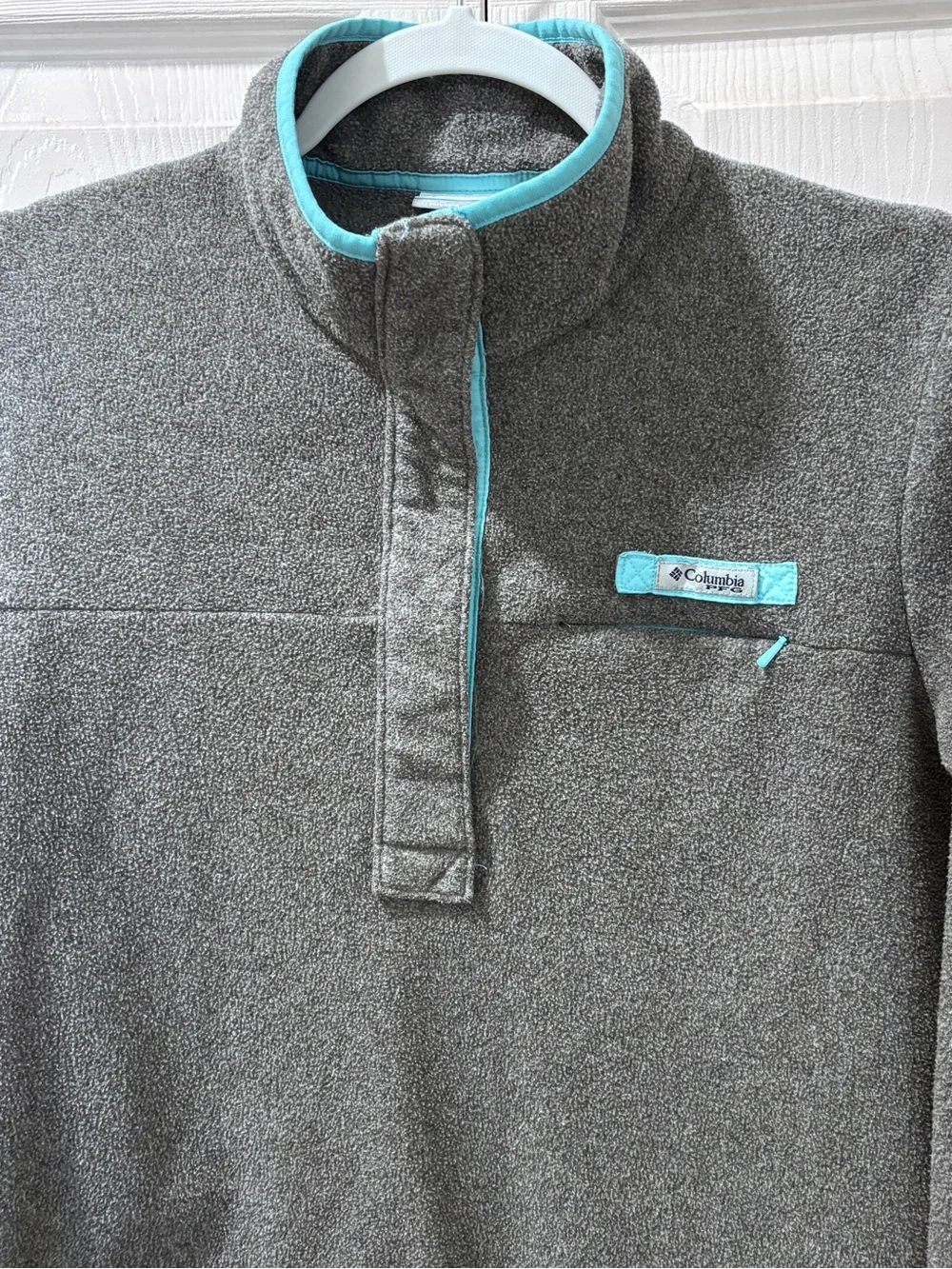 Columbia PFG Snap-Up Fleece Pullover - Grey & Aqua Size Small